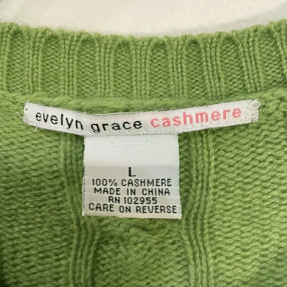 Vintage 100% Cashmere Cable Knit Sweater Lime Green Large EUC